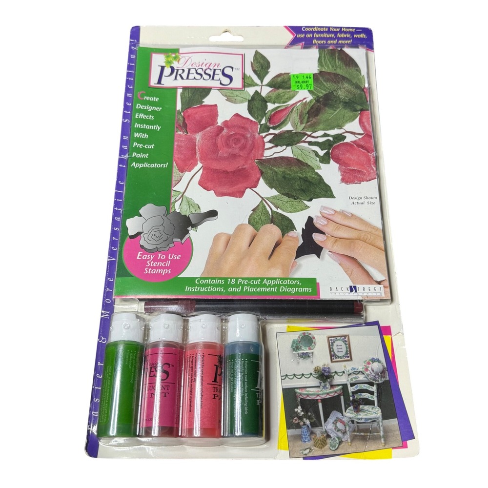 Design Presses Roses Designer Kit Stencil Stamps Paint Applicators Large Vintage